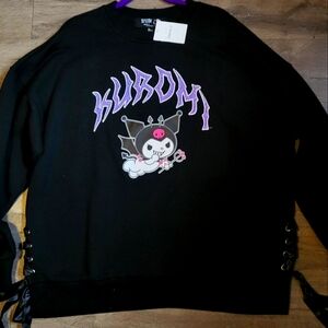 Kuromi rhinestone purple oversized black ribbon sweater new with tags